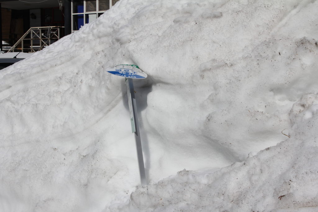 雪で折れたバス停